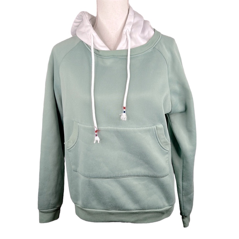 Green & White Super Soft Long Sleeve Hoodie Sweatshirt Size Medium